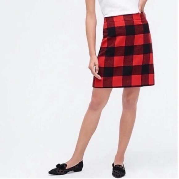 J. Crew Red & Black Buffalo Check Plaid Mini Skirt, Size 4 - Picture 1 of 6